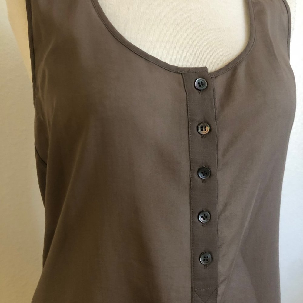 Theory Gray Brown Sheer Button Front Racerback Ov… - image 5